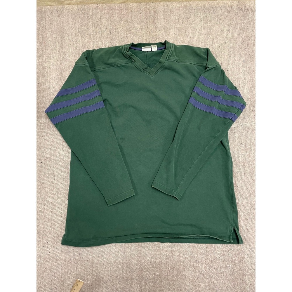 Vintage Stripe V-Neck Long Sleeve Shirt Men XL Green 1990s LL Bean
